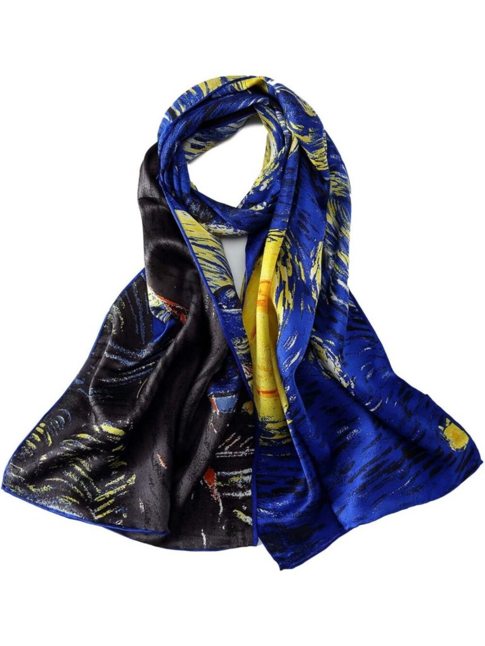 Elegant Charmeuse Silk Scarf with Classic Art Print | Luxury Fashion Accessory